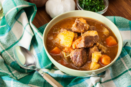 Irish stew made with beef, potatoes, carrots and herbs