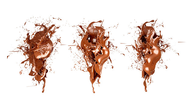 A splash of chocolate on a white background. 3d illustration, 3d rendering. © Pierell