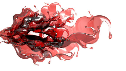 A splash of a transparent red liquid. 3d illustration, 3d rendering. © Pierell
