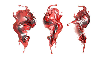 A splash of a transparent red liquid. 3d illustration, 3d rendering. © Pierell