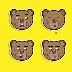 Brown bears with different facial expressions color sticker set