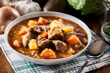 Irish stew made with beef, potatoes, carrots and herbs
