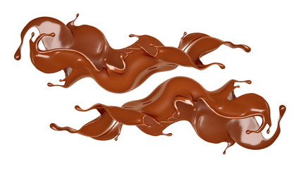 Splash of chocolate on a white background. 3d illustration, 3d rendering.