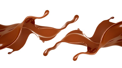 Fototapeta na wymiar Splash of chocolate on a white background. 3d illustration, 3d rendering.