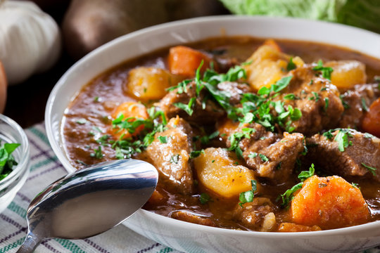 Irish stew made with beef, potatoes, carrots and herbs