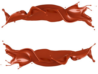 Splash of chocolate on a white background. 3d illustration, 3d rendering.