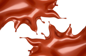Splash of chocolate on a white background. 3d illustration, 3d rendering.