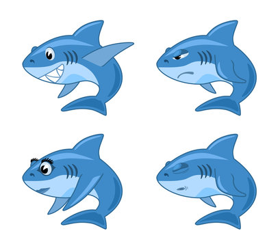 shark comic cartoon illustration set