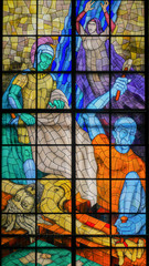 modern stained glass depicting Jesus Christ