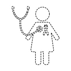 pink female with stethoscope and ribbon pport healthcare vector illustration sticker style image