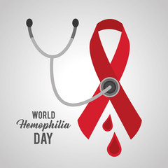 world hemophilia day ribbon emblem stethoscope blood vector illustration