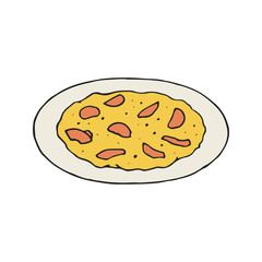 Vector illustration of vegetable omelette pizza in vintage, hand drawn style