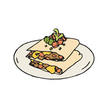 recommend clip art: Quesadilla vector illustration. Mexican traditional food background with quesadilla.