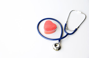 stethoscope and red heart Heart Check.Concept healthcare.