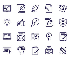 Simple Set of Writing Related Vector Icons. Contains such icons as hand writing, calligraphy, study and more.