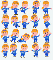 Cartoon character girl. Set with different postures, attitudes and poses, always in positive attitude, doing different activities in vector vector illustrations.