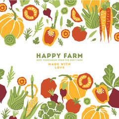 Papercut style vegetables frame design template. Organic vegetables. Vector illustration