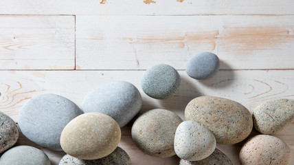 mineral border of pebbles for mindfulness or spirituality, flat lay