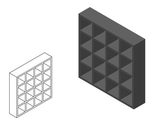 Empty bookcase. Isolated on white background. 3d Vector illustration.