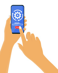 mobile in hand data update or synchronize with bar process icon flat design vector