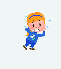 White girl very alarmed takes the hands to the head.