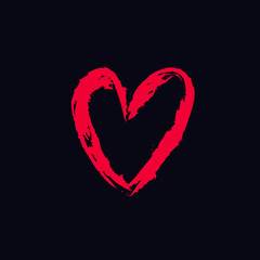 Heart . Vector hand drawn illustration. Red on black background