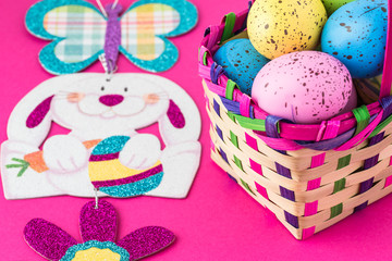 Childrens Easter baskets with eggs.
