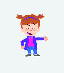 White girl showing something in an optimistic and positive attitude.