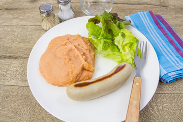 boudin blanc et purée de lentilles corail
