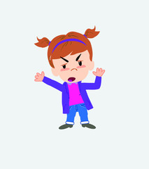 White girl argues something with a gesture of discontent.