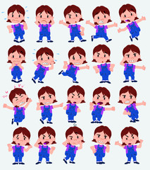 Cartoon character girl. Set with different postures, attitudes and poses, always in negative attitude, doing different activities in vector vector illustrations.