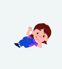 White girl lying, greets with a dreamy expression.