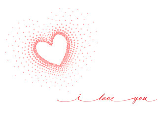 valentine's day card, i love you text, delicate heart isolated on a white background, horizontal