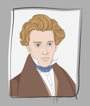 Soren kierkegaard writer vintage vector illustration portreit