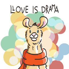 Cute card with cartoon llama. Motivational and inspirational quote. Doodling illustration