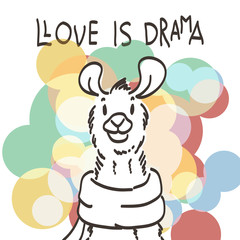 Cute card with cartoon llama. Motivational and inspirational quote. Doodling illustration