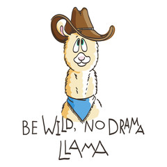 Cute card with cartoon llama. Motivational and inspirational quote. Doodling illustration