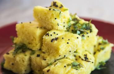 Gujarati Khaman Dhokla or Steamed Gram Flour Snack - Indian Cuisine