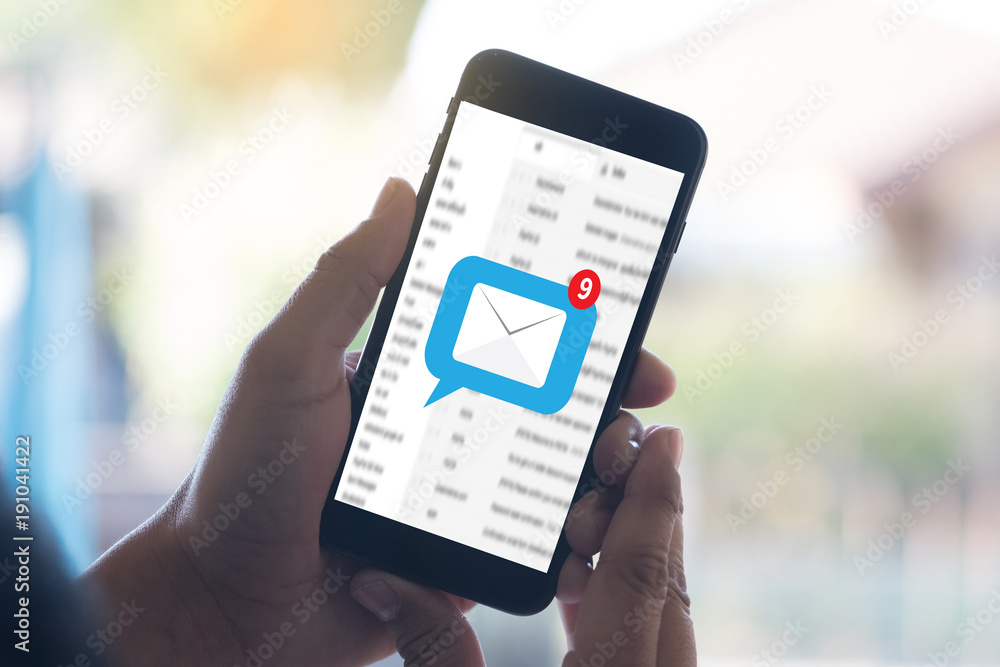 Poster mail communication connection message to mailing contacts phone global letters concept