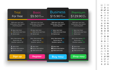 Dark pricing table with 4 plans and one recommended option
