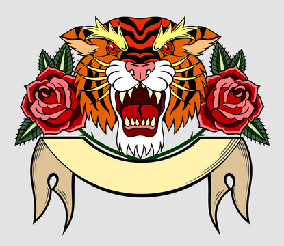 Portrait of a vicious tiger in an old school style