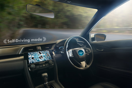 autonomous driving car and digital speedometer technology image visual