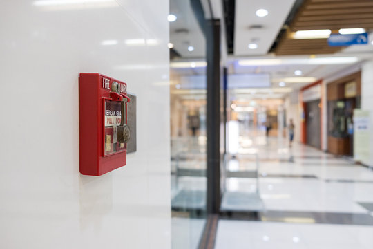 Fire alarm on the wall of shopping mall warning and security system