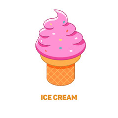 Pink Ice cream color isometric style icon with outline, fastfood concept illustration