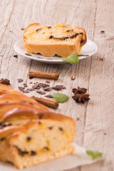 Brioche with chocolate chips. 