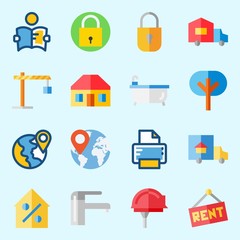 icons set about Real Assets. with location, trees, worldwide, percentage, worker and studying