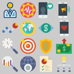 Icon set about Marketing with keywords shield, settings, internet, user, search and teamwork