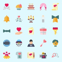 icons set about Wedding. with wedding car, suit, wedding cake, wedding arch, gift and genders