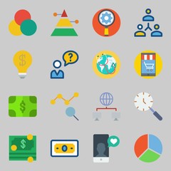 Icons set about Marketing. with pie chart, user and money