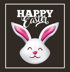 happy easter card cute head rabbit animal black background vector illustration